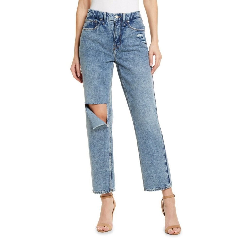 GOOD AMERICAN Woman's '90s Duster Straight Blue Leg Jeans Size 14/32